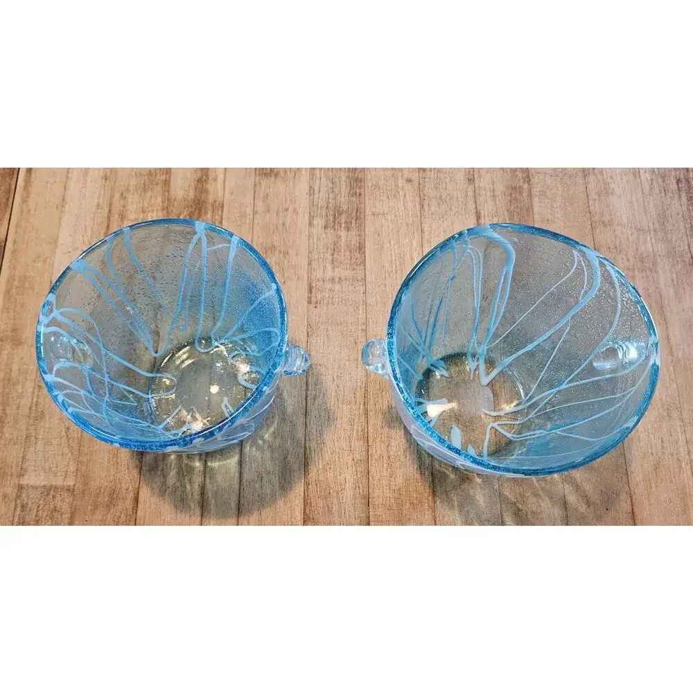 Vintage PAIR Of 2 Murano Glass Venini by Disaronno Light Blue Bubbled Ice Bucket